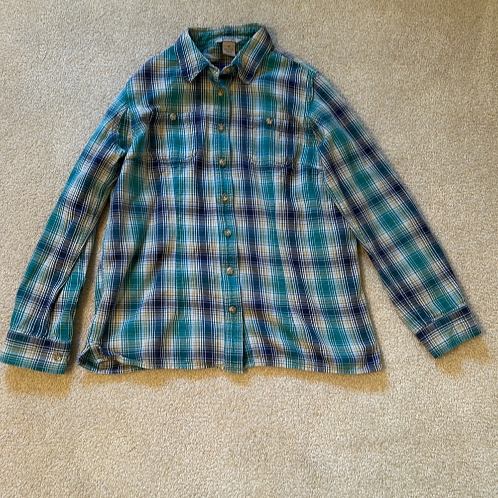 Duluth Trading Company Shirt Button Down Flannel Plaid Blue Cotton Size M